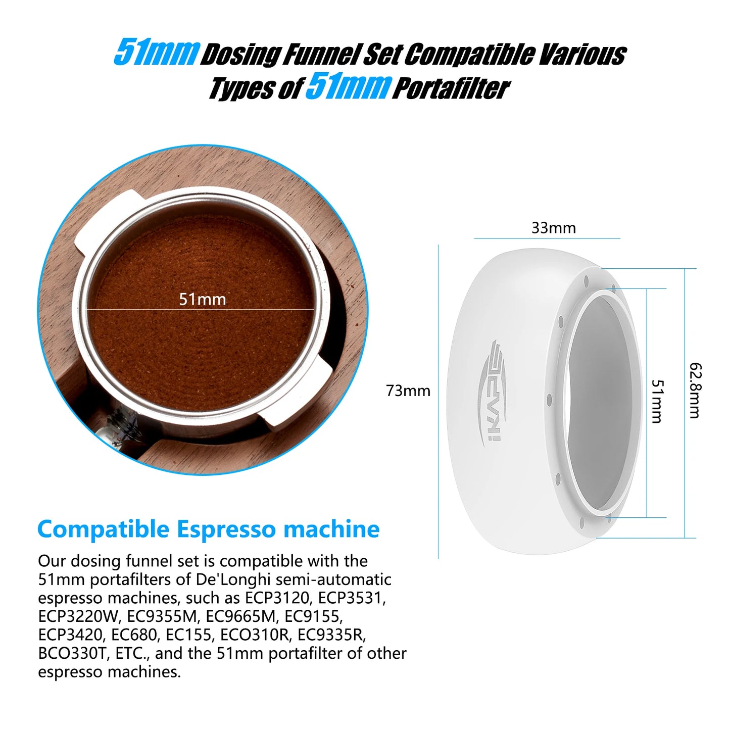 IKAPE Espresso Magnetic Dosing Funnel, fit for 51mm, 54mm, 58mm Portafilter with powerful magnetism