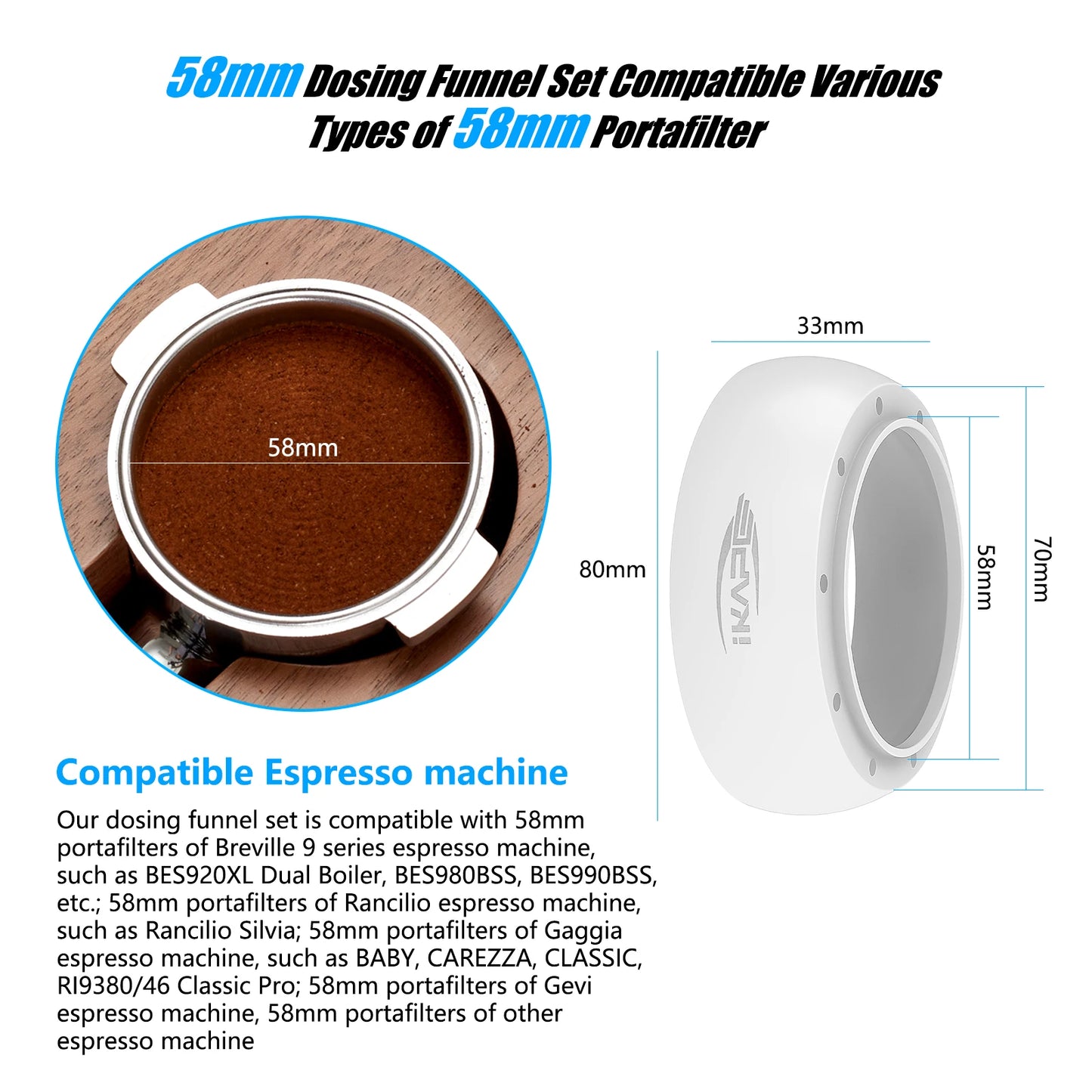 IKAPE Espresso Magnetic Dosing Funnel, fit for 51mm, 54mm, 58mm Portafilter with powerful magnetism